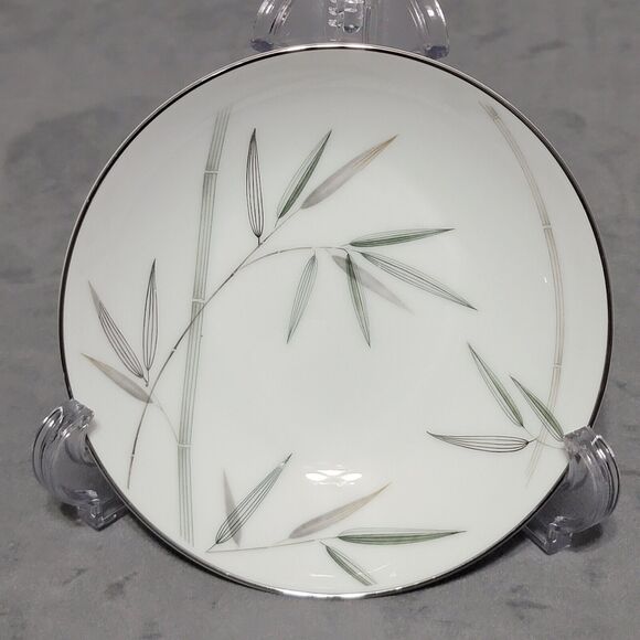6 Noritake Bambina Berry Dessert Bowl 5.5in White Green Silver Bamboo MCM 5791 - Picture 6 of 16
